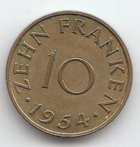 10 Franken Saarland 1954 1