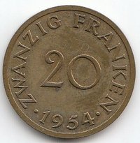 20 Franken Saarland 1954 2