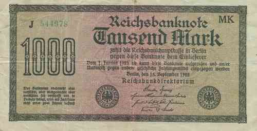 1000 Mark Deutsches Reich 1922 75f