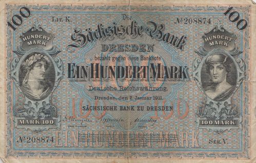 100 Mark Sächsische Bank 1911 SAX8