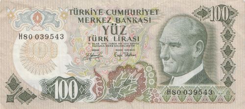 100 Lira Türkei 1970 (1979) 189b