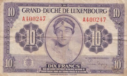 10 Francs Luxemburg 1944 44a