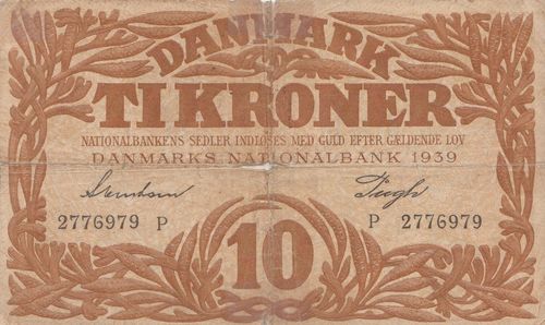 10 Kroner Dänemark 1939 31g