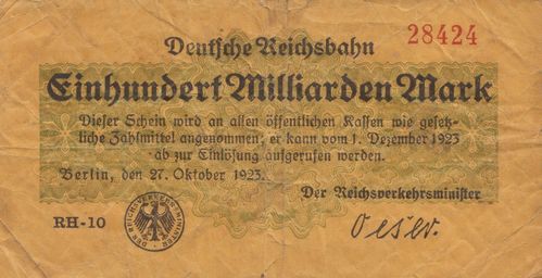 100 Milliarden Mark Dt. Reichsbahn 1923 S1024a