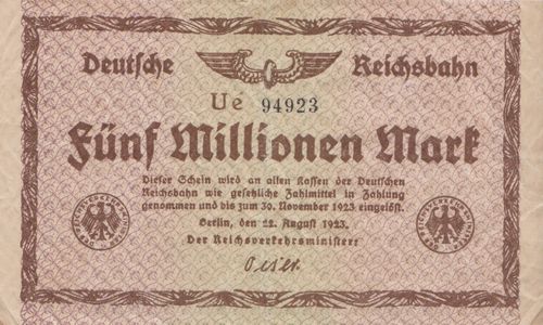 5 Millionen Mark Dt. Reichsbahn 1923 S1013cb