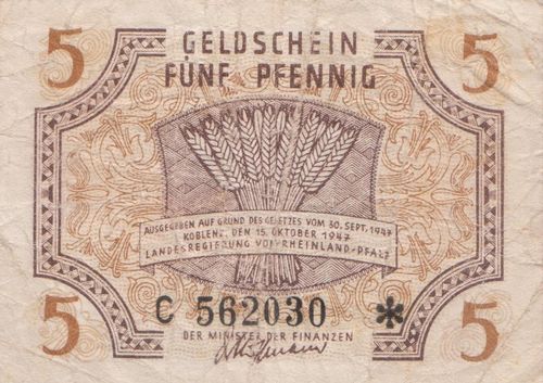 5 Pfennig Rhineland-Palatinate 1947 211