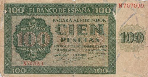 100 Pesetas Spain 1936 101a