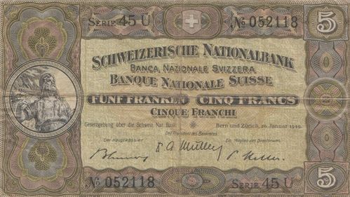 5 Franken Schweiz 1949 11n