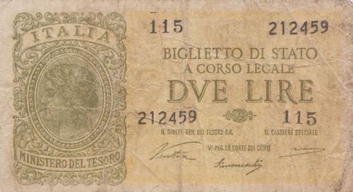2 Lire Italy 1944 30a