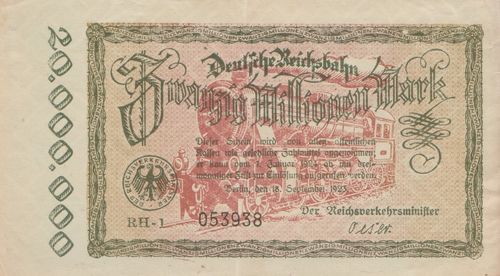 20 Million Mark German Railways 1923 S1015b