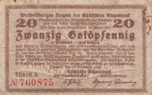 20 Goldpfennig Sachsen 1923 SAX43
