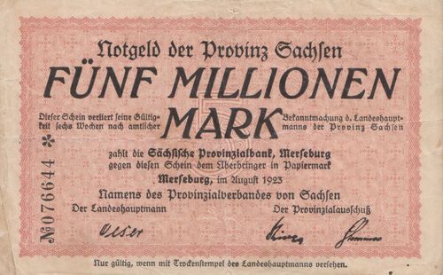 5 Millionen Mark Provinz Sachsen 1923 PSA4a