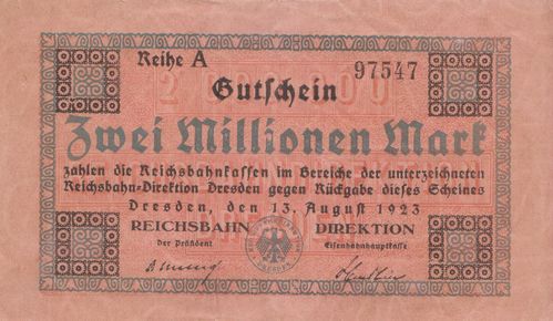 2 Millionen Mark Dt. Reichsbahn Dresden 1923 S1173