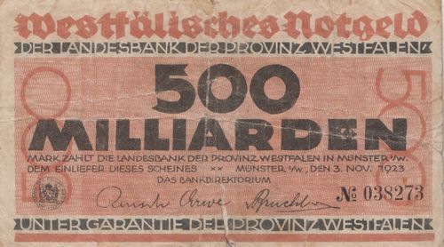 500 Milliarden Mark Provinz Westfalen 1923 WFA37a