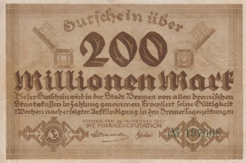 200 Mio. Mark Bremen 1923 BRE15a