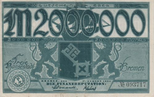2 Millionen Mark Bremen 1923 BRE14a