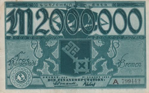 2 Millionen Mark Bremen 1923 BRE14d